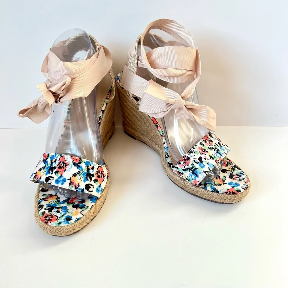JUST FAB Rhondia Floral Espadrille Ankle Strap Wedge Sandals—SZ. 9